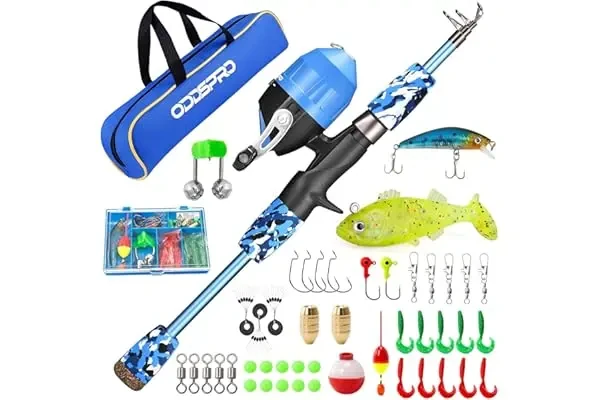 ODDSPRO Kids Fishing Pole Pink, Portable Telescopic Fishing Rod and Reel Combo Kit